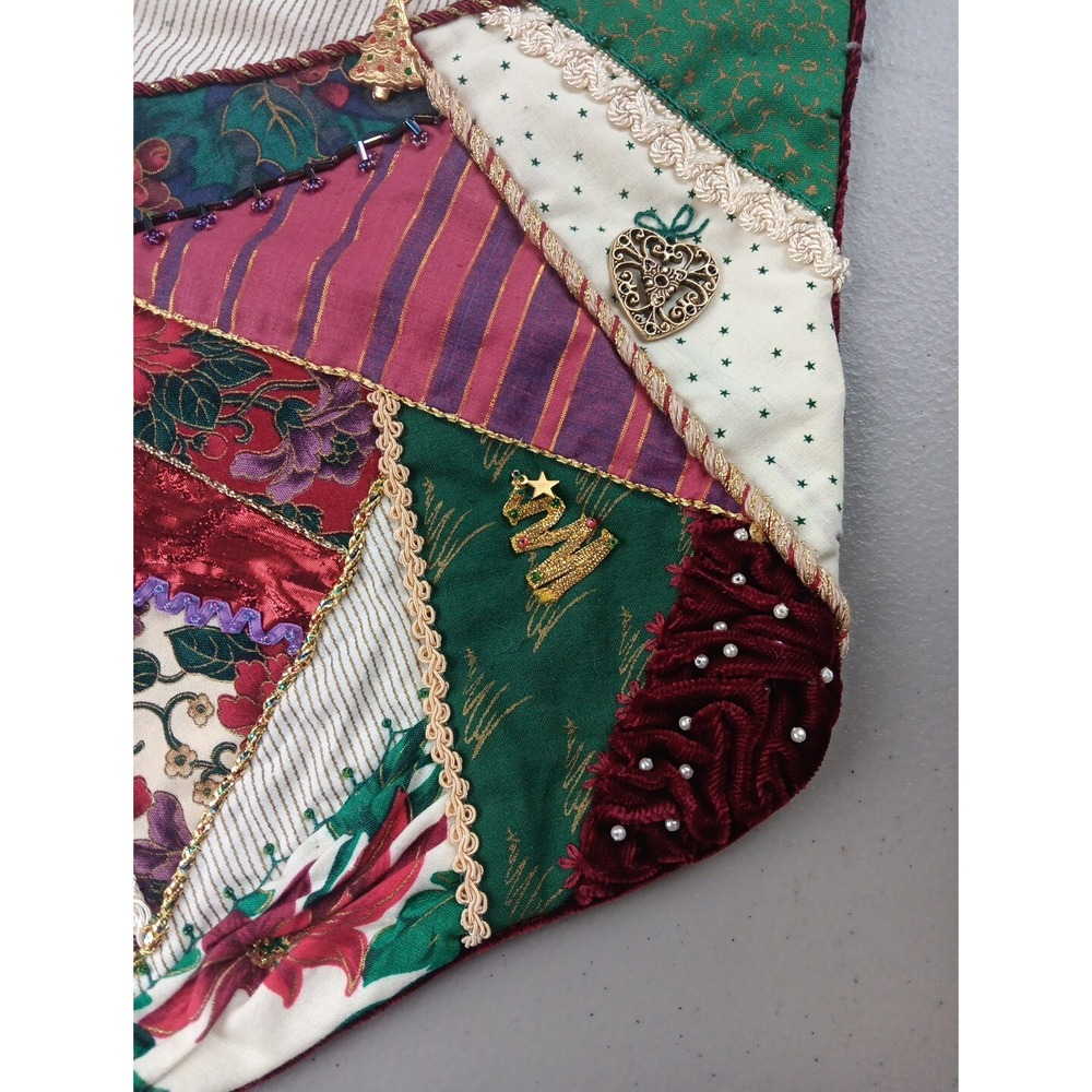 Red Velvet Christmas Stocking Handmade Sequins Charms Vintage Cottagecore‎ - Picture 4 of 8